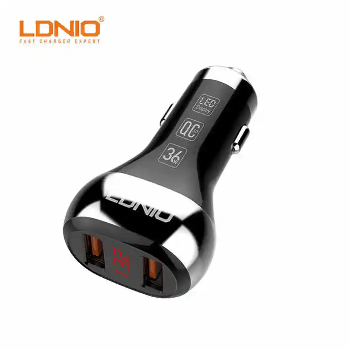 Ldino Drive C2 Fast Charging Car Charger 36W With Led Car Battery Display Dual QC3.0 USB Port, Support All Mobile Phone Charger